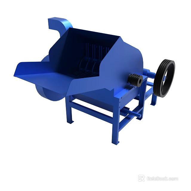 Blue Industrial Crushing Machine With Feed Hopper Wheels And Metal Frame 3d model 