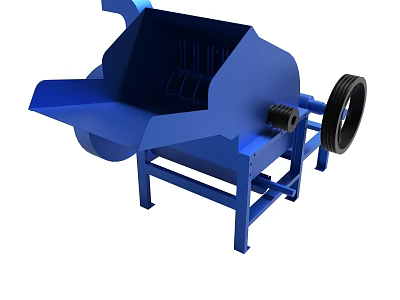 Blue Industrial Crushing Machine With Feed Hopper Wheels And Metal Frame 3d model