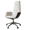 Modern White High Back Office Chair With Armrests Metal Base And Wheels