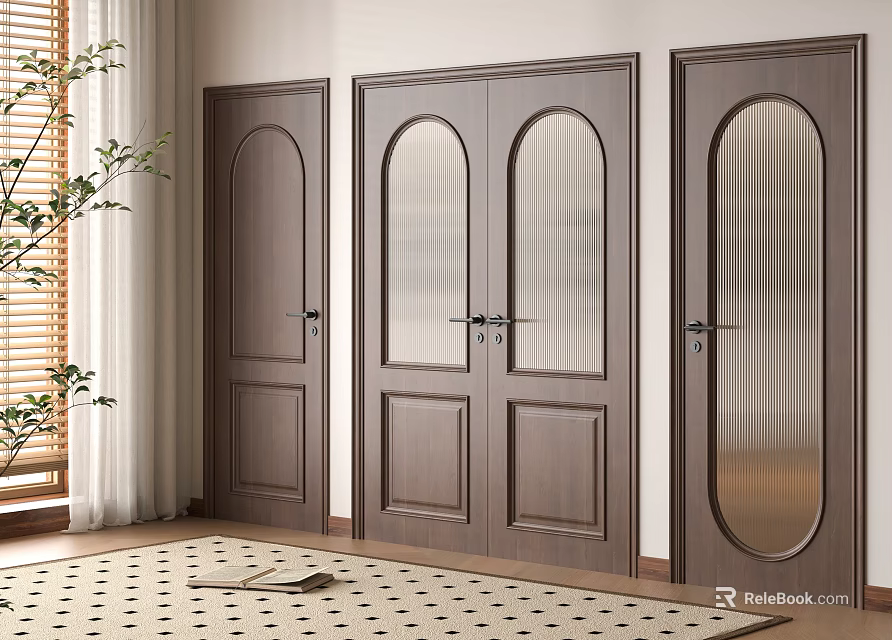 Modern Wooden Hinged Doors With Glass Panels For Interior Decoration Design 3d model 