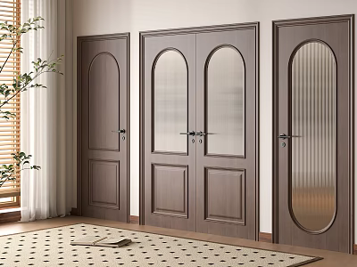 Modern Wooden Hinged Doors With Glass Panels For Interior Decoration Design 3d model