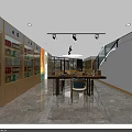 Modern Specialty Store Interior With Hexagonal Display Counter Wooden Shelves Marble Floor And Green Plant