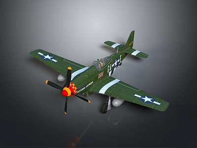 Green Military Airplane Model With White Stars Black Yellow Propeller And Detailed Design 3d model