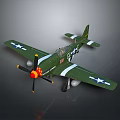 Green Military Airplane Model With White Stars Black Yellow Propeller And Detailed Design