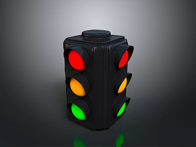 Black Traffic Light With Red Yellow Green Lights And Multiple Faces 3d model