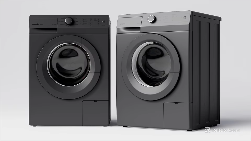Two Black Front Loading Washing Machines With Modern Sleek Design And Stainless Steel Doors 3d model 