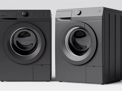 Two Black Front Loading Washing Machines With Modern Sleek Design And Stainless Steel Doors 3d model