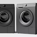 Two Black Front Loading Washing Machines With Modern Sleek Design And Stainless Steel Doors
