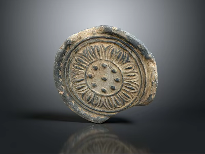 Antique Round Ceramic Household Item Featuring Intricate Floral Carved Pattern 3d model