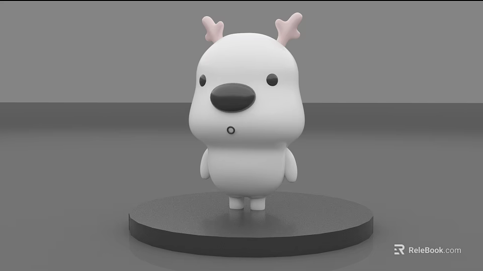 Cute White Doll With Pink Antlers And Black Nose Standing On Circular Base 3d model 