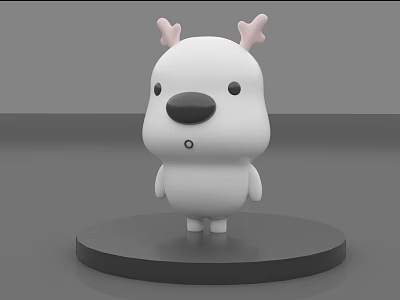 Cute White Doll With Pink Antlers And Black Nose Standing On Circular Base 3d model