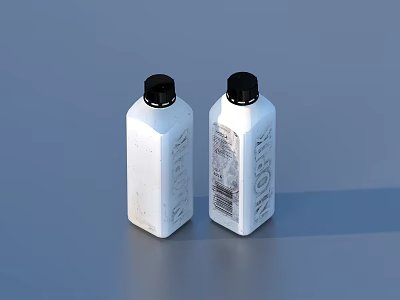 Household Items Two White Bottles With Black Caps And Labels 3d model