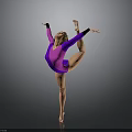 Female Dancer In Purple Leotard Striking Dance Pose With Lifted Leg And Extended Arms