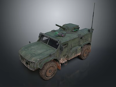 Green Military Tank With Antenna Turret Worn Exterior And Large Wheels 3d model