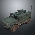 Green Military Tank With Antenna Turret Worn Exterior And Large Wheels
