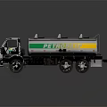 White Petroleum Tanker Truck With Green Yellow Stripes And Multiple Tanks