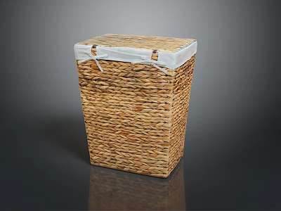Woven Pet Basket with White Rim and Straps for Small Animals 3d model