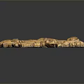 Golden Carved Decorative Tray With Intricate Patterns And Central Relief Design