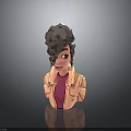 3D Stylized Character With Curly Dark Hair Beige Jacket And Pink Top Design