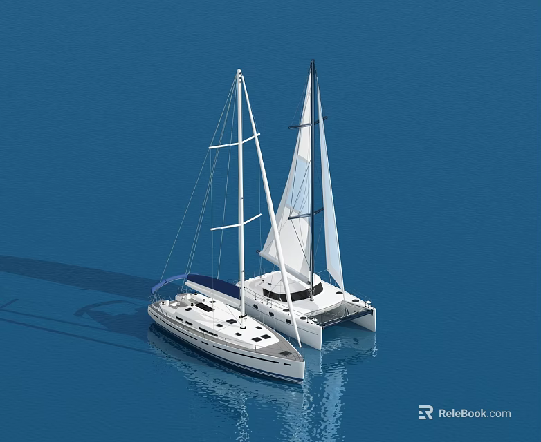 Luxury Catamaran Yacht Sailing On Blue Water 3d model 