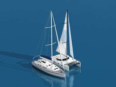 Luxury Catamaran Yacht Sailing On Blue Water 3d model
