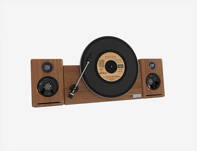 Vintage Wooden Vinyl Record Player With Built In Speakers And Classic Tonearm Design 3d model