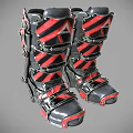 Black and Red Striped Ski Boots with Structured Strap System and Durable Design 3d model