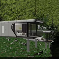 Modern White Lakeside Guesthouse Building Featuring Large Windows Terrace Surrounded By Trees And Stones