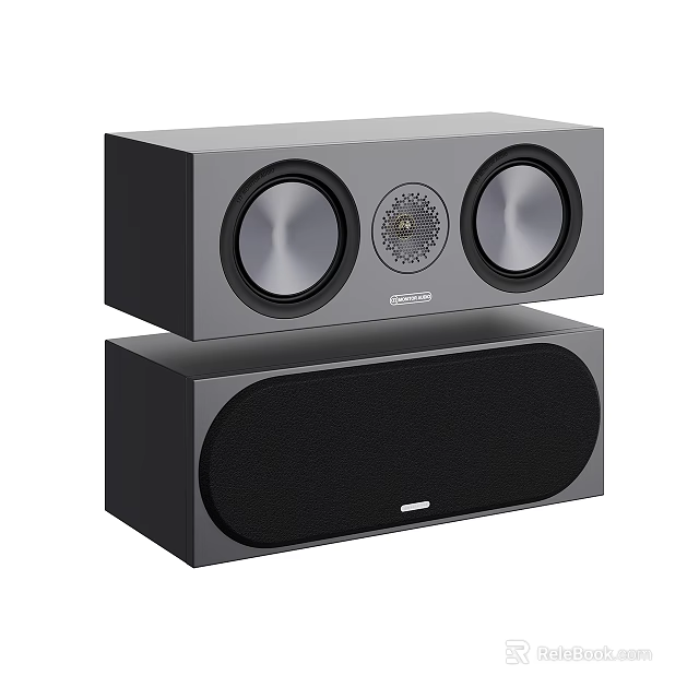 Stacked Audio Speaker System With Dual Drivers Central Logo And Rectangular Subwoofer 3d model 