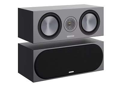 Stacked Audio Speaker System With Dual Drivers Central Logo And Rectangular Subwoofer 3d model