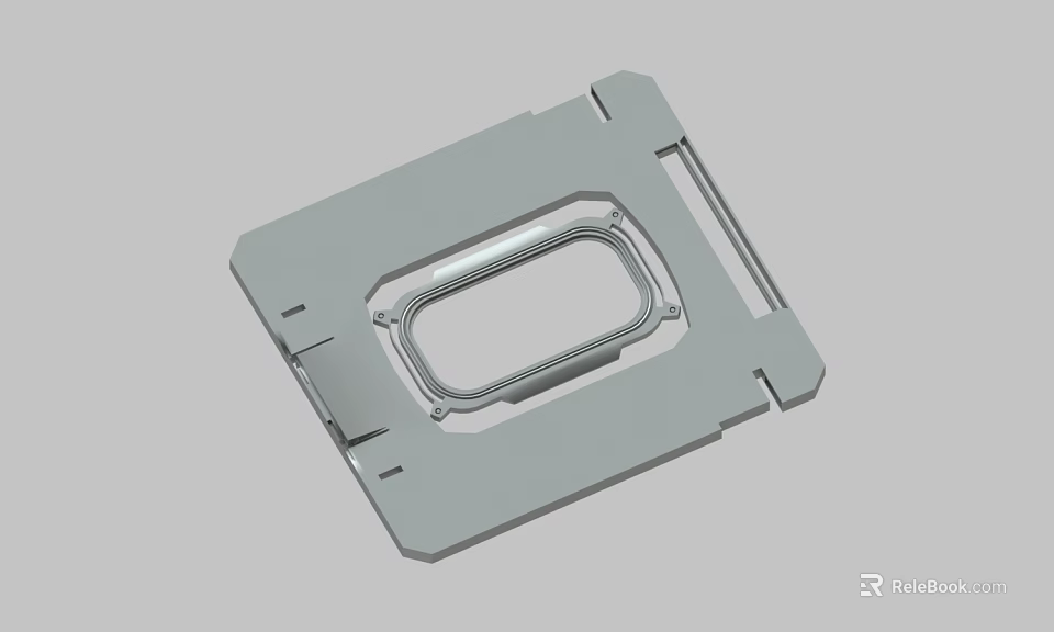 Gray Mechanical Part Frame Structure With Central Opening And Raised Edges 3d model