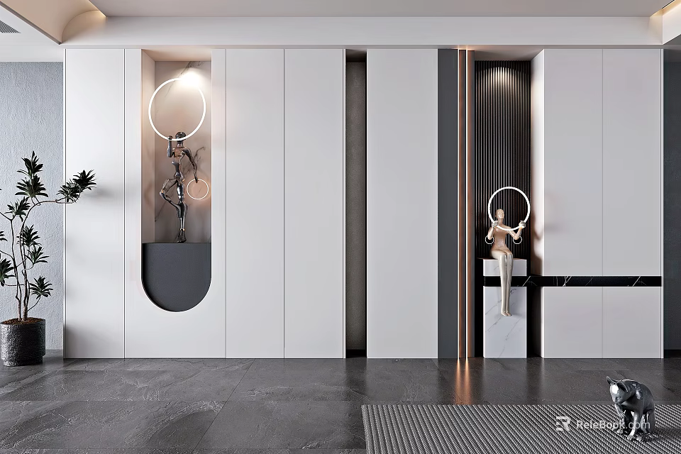 Modern Entryway Cabinet And Side Cabinet Design With Sleek Lighting And Decorative Accents 3d model 