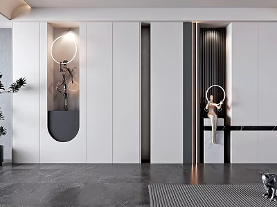 Modern Entryway Cabinet And Side Cabinet Design With Sleek Lighting And Decorative Accents 3d model
