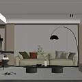 Elegant Modern Living Room Interior With Beige Sofa Floor Lamp Coffee Table And Bookshelf