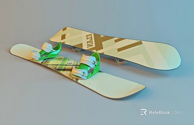 ATALE Skis With Green And Brown Patterns And Green Bindings For Sports Equipment 3d model 