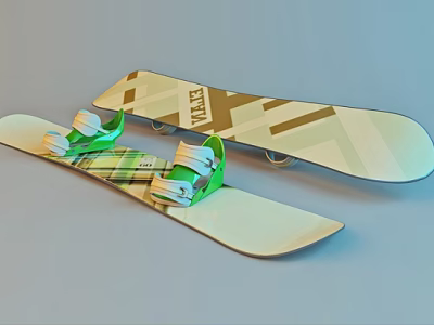 ATALE Skis With Green And Brown Patterns And Green Bindings For Sports Equipment 3d model
