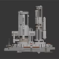 Detailed Industrial Metal Mechanical Model With Cylindrical Towers And Square Base