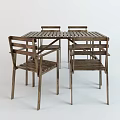Rustic Wooden Dining Table Set With Square Slatted Top And Four Chairs 3d model