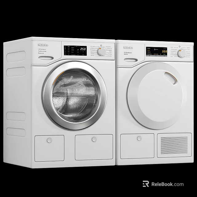 Smeg White Side By Side Front Load Washing Machine And Dryer With Control Panel 3d model 