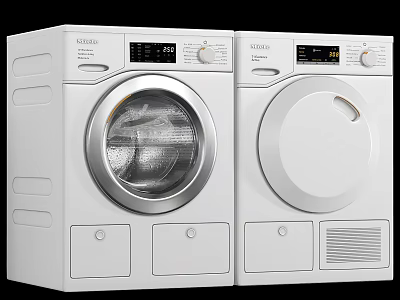 Smeg White Side By Side Front Load Washing Machine And Dryer With Control Panel 3d model