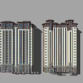High Rise Residential Building With White Brown Facade And Multiple Windows 3d model
