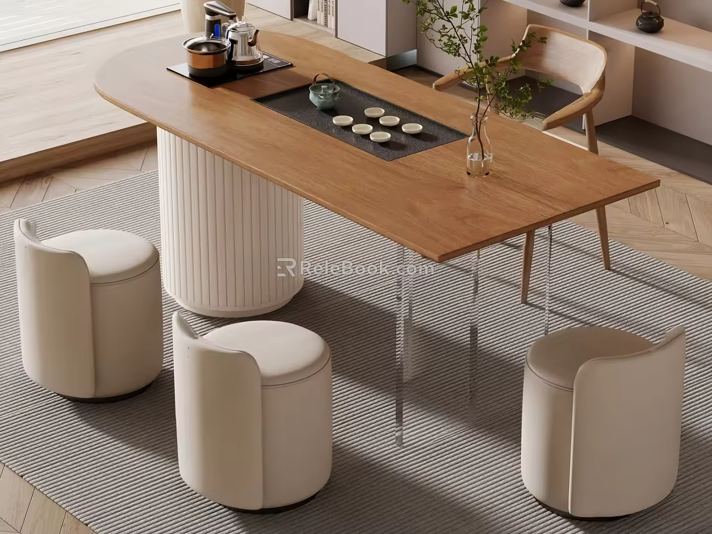 Log wind tea table and chair 3d model