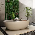 Freestanding Bathtub In Bathroom With Living Green Wall And Plants