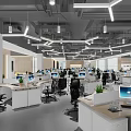 Modern Public Office Space With Open Layout Desks Computers And Green Plants 3d model