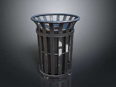 Black Metal Trash Can With Slatted Design For Home Office Use 3d model