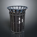 Black Metal Trash Can With Slatted Design For Home Office Use