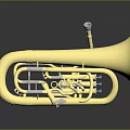 Golden Shiny Tuba With Brass Construction Bell And Valves On Reflective Surface