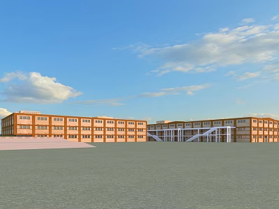 Modern Office Building With Brown Exterior Multiple Windows And Open Plaza Under Blue Sky 3d model