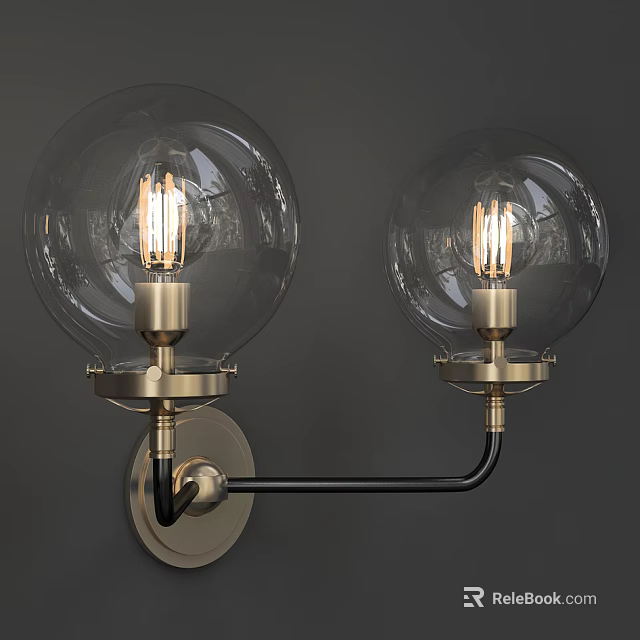 Modern Wall Lamps With Transparent Glass Globe Shades And Brass Metal Base 3d model 