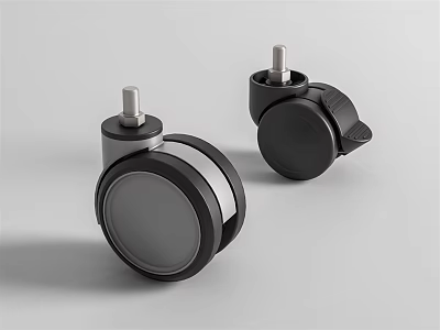 Black Rubber Tire Caster Wheels With Swivel Brake And Metal Stem For Furniture Equipment 3d model